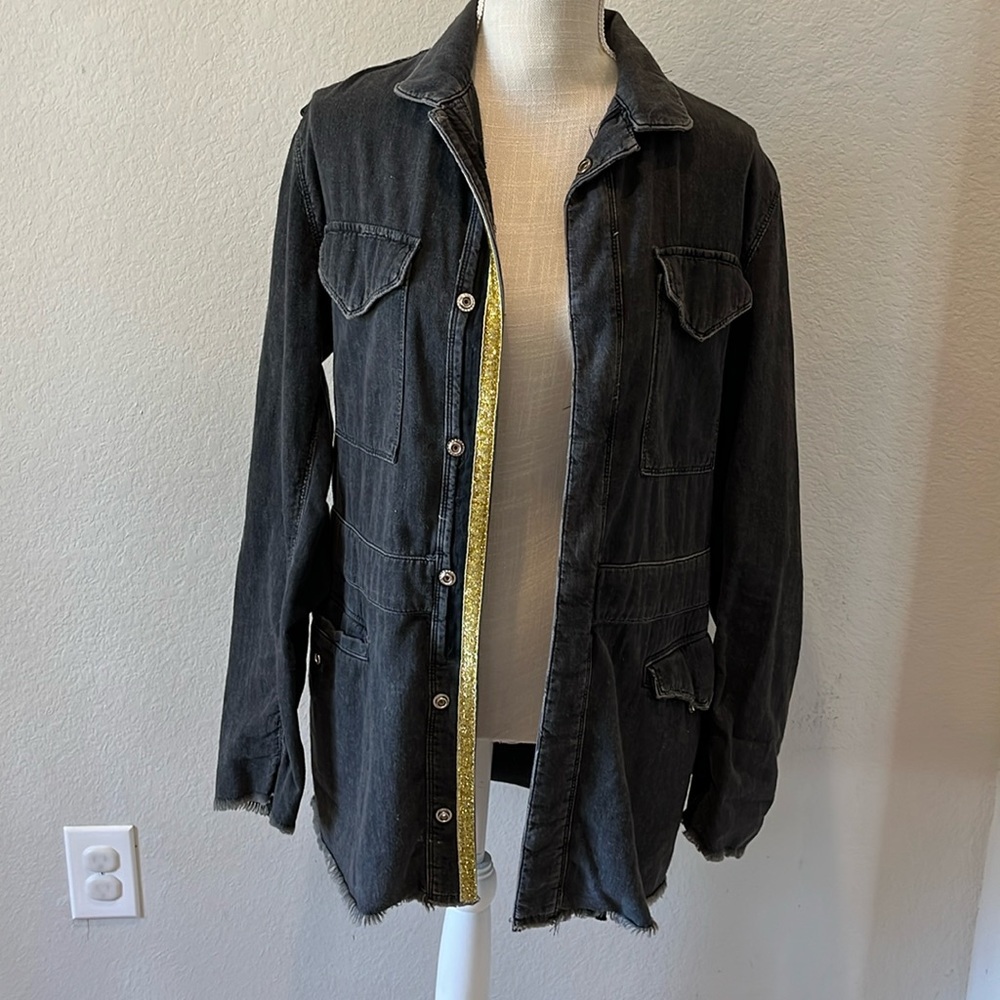Custom RTA Carla Valencia black distressed gothic denim trench coat